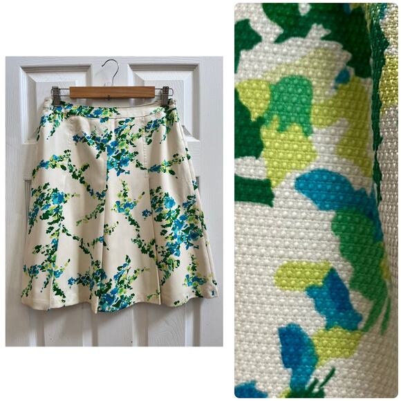 Ann Taylor Silk Shell Full Lined Floral Print Pleated A Line Skirt Petite Size 4 - Picture 3 of 12